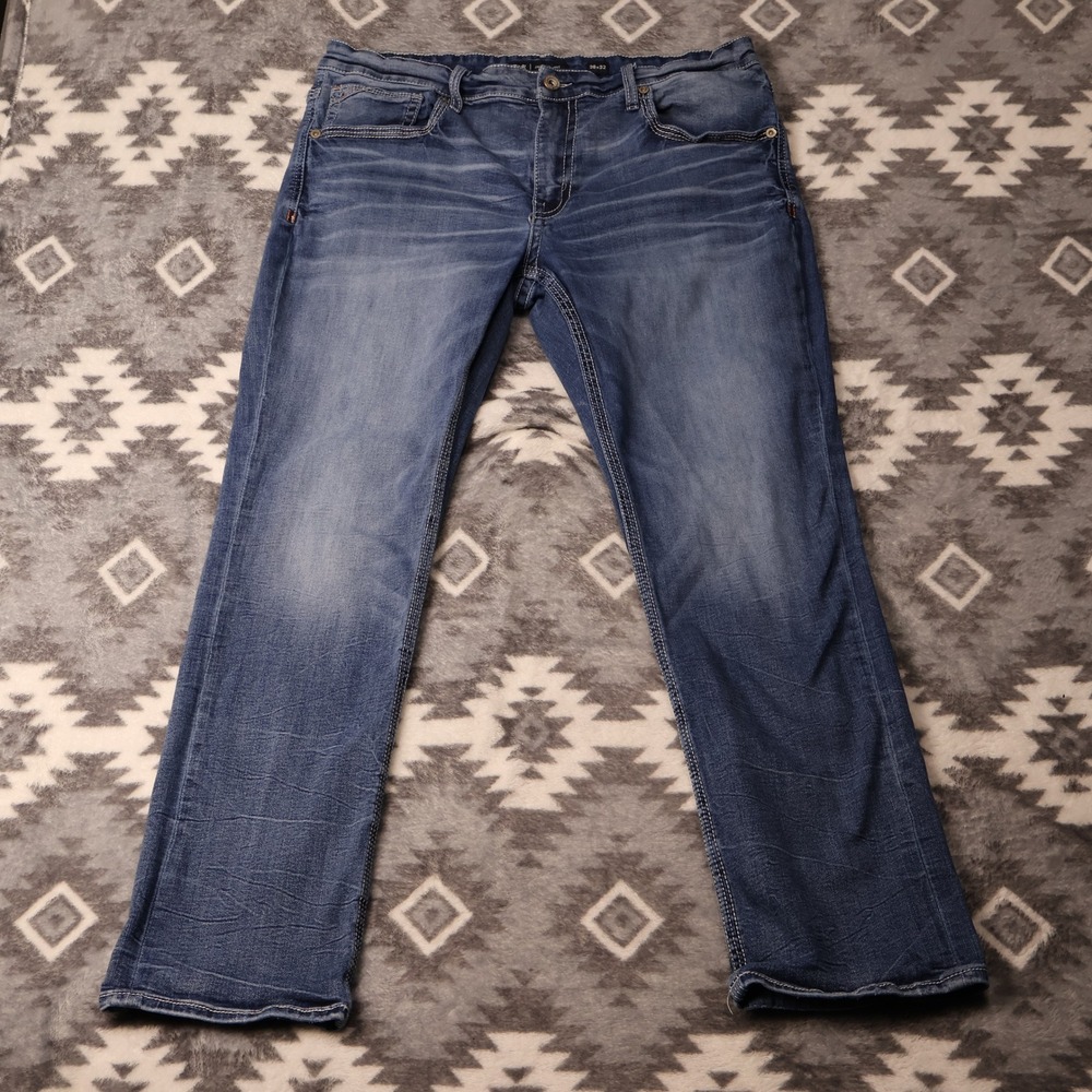 BKE Jake Straight Jeans Mens 38x32 Medium Wash Stretch Denim Blue Pants